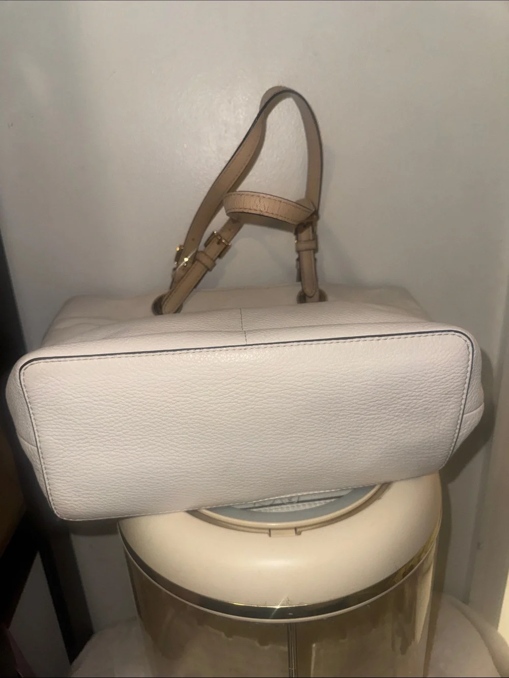 Michael Kors White Leather Tote with Tan Shoulder Straps